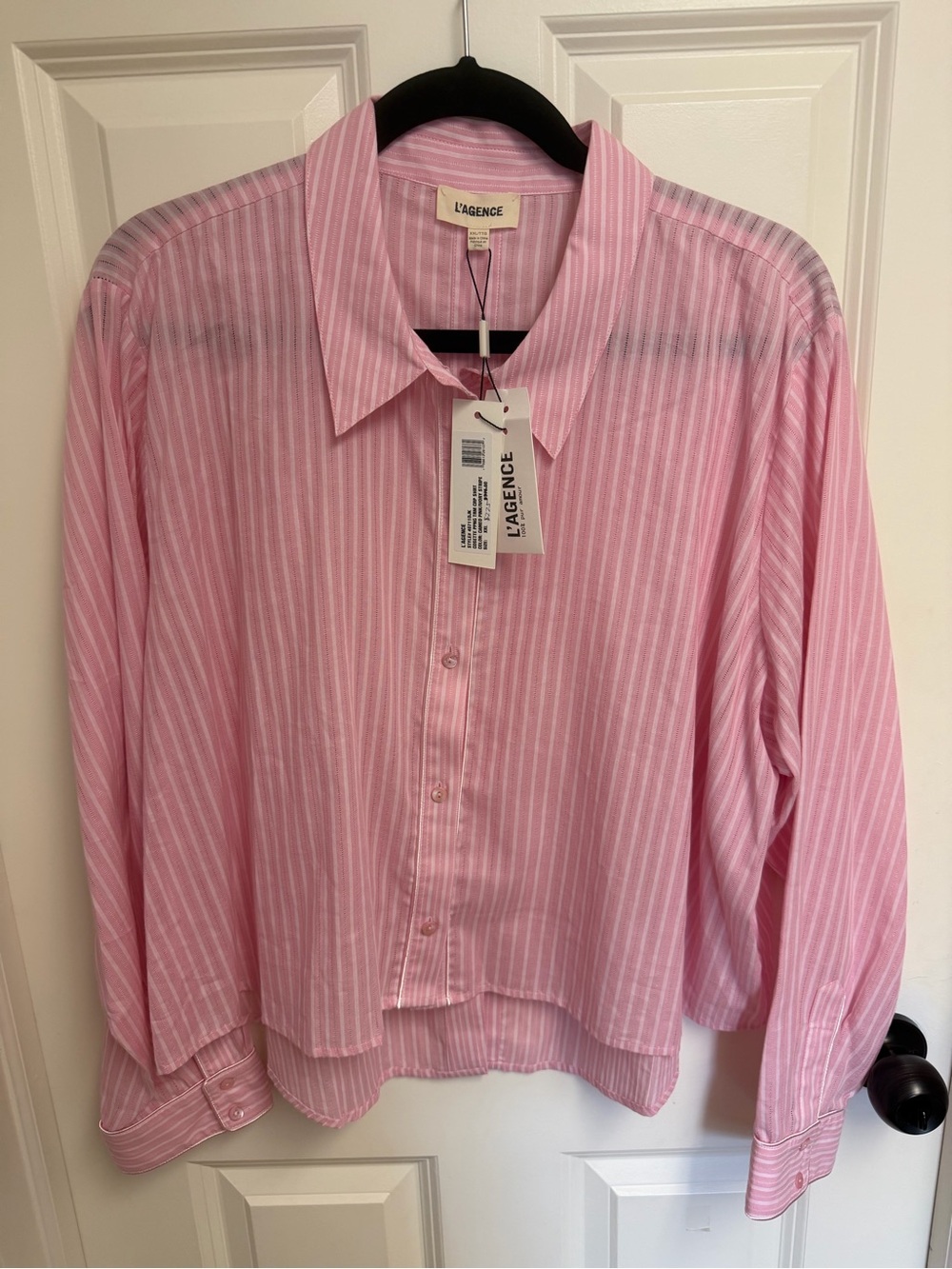 L'AGENCE Cosette Striped Cotton Crop Shirt Size XXL - Picture 5 of 8